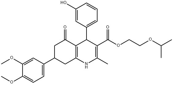 2-isopropoxyethyl 7-(3,4-dimethoxyphenyl)-4-(3-hydroxyphenyl)-2-methyl-5-oxo-1,4,5,6,7,8-hexahydro-3-quinolinecarboxylate Struktur