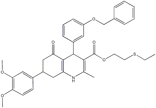 2-(ethylsulfanyl)ethyl 4-[3-(benzyloxy)phenyl]-7-(3,4-dimethoxyphenyl)-2-methyl-5-oxo-1,4,5,6,7,8-hexahydro-3-quinolinecarboxylate Struktur