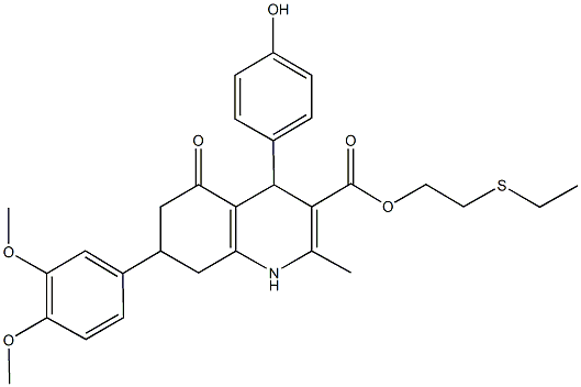 2-(ethylsulfanyl)ethyl 7-(3,4-dimethoxyphenyl)-4-(4-hydroxyphenyl)-2-methyl-5-oxo-1,4,5,6,7,8-hexahydro-3-quinolinecarboxylate Struktur