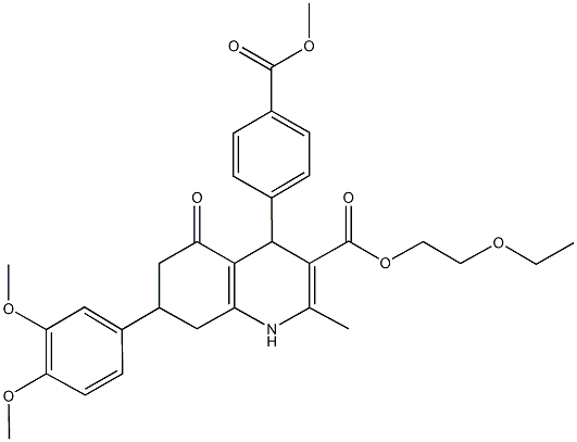 2-ethoxyethyl 7-(3,4-dimethoxyphenyl)-4-[4-(methoxycarbonyl)phenyl]-2-methyl-5-oxo-1,4,5,6,7,8-hexahydro-3-quinolinecarboxylate Struktur