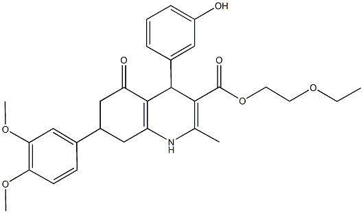 2-ethoxyethyl 7-(3,4-dimethoxyphenyl)-4-(3-hydroxyphenyl)-2-methyl-5-oxo-1,4,5,6,7,8-hexahydro-3-quinolinecarboxylate Struktur