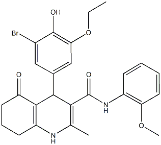 4-(3-bromo-5-ethoxy-4-hydroxyphenyl)-N-(2-methoxyphenyl)-2-methyl-5-oxo-1,4,5,6,7,8-hexahydro-3-quinolinecarboxamide Struktur