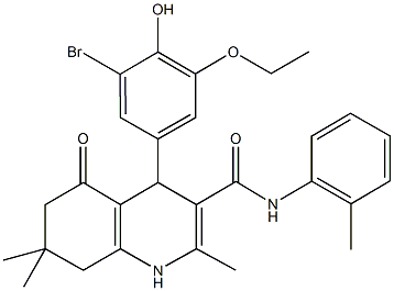 4-(3-bromo-5-ethoxy-4-hydroxyphenyl)-2,7,7-trimethyl-N-(2-methylphenyl)-5-oxo-1,4,5,6,7,8-hexahydro-3-quinolinecarboxamide Struktur