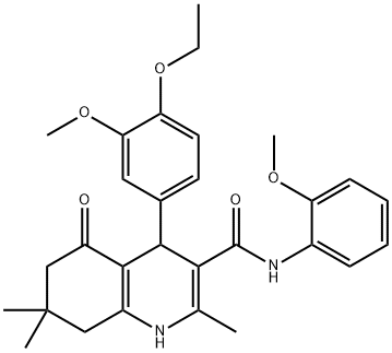 4-(4-ethoxy-3-methoxyphenyl)-N-(2-methoxyphenyl)-2,7,7-trimethyl-5-oxo-1,4,5,6,7,8-hexahydro-3-quinolinecarboxamide Struktur