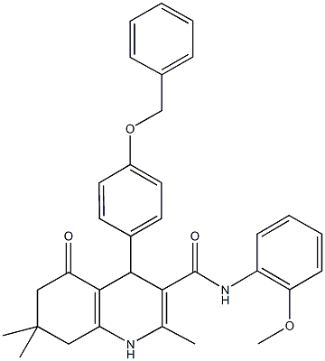 4-[4-(benzyloxy)phenyl]-N-(2-methoxyphenyl)-2,7,7-trimethyl-5-oxo-1,4,5,6,7,8-hexahydro-3-quinolinecarboxamide Struktur