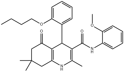 4-(2-butoxyphenyl)-N-(2-methoxyphenyl)-2,7,7-trimethyl-5-oxo-1,4,5,6,7,8-hexahydro-3-quinolinecarboxamide Struktur