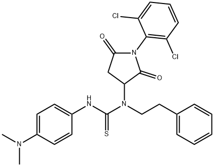 N-[1-(2,6-dichlorophenyl)-2,5-dioxo-3-pyrrolidinyl]-N'-[4-(dimethylamino)phenyl]-N-(2-phenylethyl)thiourea Struktur