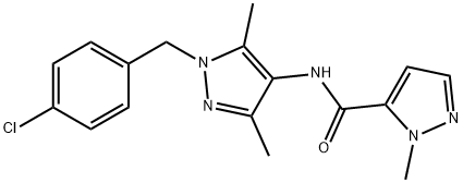 N-[1-(4-chlorobenzyl)-3,5-dimethyl-1H-pyrazol-4-yl]-1-methyl-1H-pyrazole-5-carboxamide Struktur