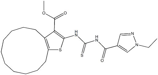 methyl 2-[({[(1-ethyl-1H-pyrazol-4-yl)carbonyl]amino}carbothioyl)amino]-4,5,6,7,8,9,10,11,12,13-decahydrocyclododeca[b]thiophene-3-carboxylate Struktur