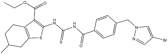 ethyl 2-{[({4-[(4-bromo-1H-pyrazol-1-yl)methyl]benzoyl}amino)carbothioyl]amino}-6-methyl-4,5,6,7-tetrahydro-1-benzothiophene-3-carboxylate Struktur