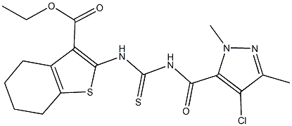 ethyl 2-[({[(4-chloro-1,3-dimethyl-1H-pyrazol-5-yl)carbonyl]amino}carbothioyl)amino]-4,5,6,7-tetrahydro-1-benzothiophene-3-carboxylate Struktur