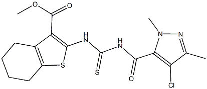 methyl 2-[({[(4-chloro-1,3-dimethyl-1H-pyrazol-5-yl)carbonyl]amino}carbothioyl)amino]-4,5,6,7-tetrahydro-1-benzothiophene-3-carboxylate Struktur