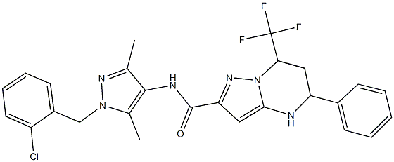 N-[1-(2-chlorobenzyl)-3,5-dimethyl-1H-pyrazol-4-yl]-5-phenyl-7-(trifluoromethyl)-4,5,6,7-tetrahydropyrazolo[1,5-a]pyrimidine-2-carboxamide Struktur