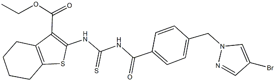 ethyl 2-{[({4-[(4-bromo-1H-pyrazol-1-yl)methyl]benzoyl}amino)carbothioyl]amino}-4,5,6,7-tetrahydro-1-benzothiophene-3-carboxylate Struktur