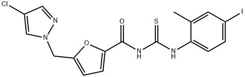 N-{5-[(4-chloro-1H-pyrazol-1-yl)methyl]-2-furoyl}-N'-(4-iodo-2-methylphenyl)thiourea Struktur