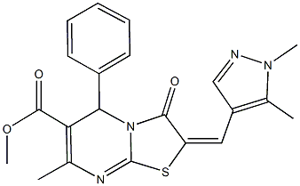 methyl 2-[(1,5-dimethyl-1H-pyrazol-4-yl)methylene]-7-methyl-3-oxo-5-phenyl-2,3-dihydro-5H-[1,3]thiazolo[3,2-a]pyrimidine-6-carboxylate Struktur