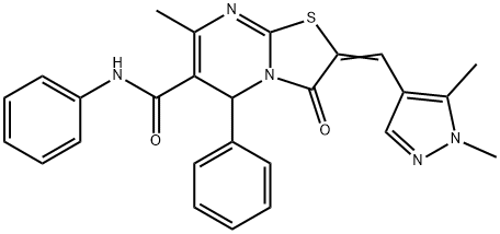 2-[(1,5-dimethyl-1H-pyrazol-4-yl)methylene]-7-methyl-3-oxo-N,5-diphenyl-2,3-dihydro-5H-[1,3]thiazolo[3,2-a]pyrimidine-6-carboxamide Struktur