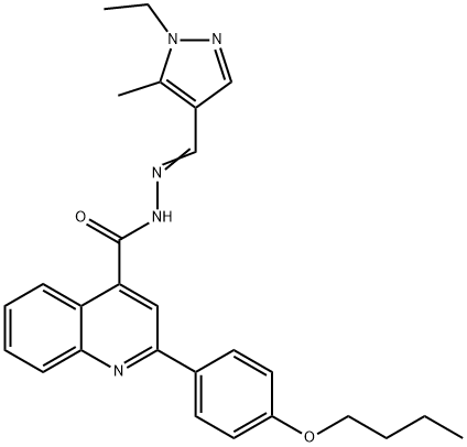 2-(4-butoxyphenyl)-N'-[(1-ethyl-5-methyl-1H-pyrazol-4-yl)methylene]-4-quinolinecarbohydrazide Struktur