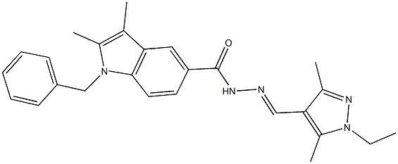 1-benzyl-N'-[(1-ethyl-3,5-dimethyl-1H-pyrazol-4-yl)methylene]-2,3-dimethyl-1H-indole-5-carbohydrazide Struktur