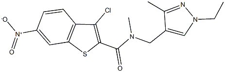 3-chloro-N-[(1-ethyl-3-methyl-1H-pyrazol-4-yl)methyl]-6-nitro-N-methyl-1-benzothiophene-2-carboxamide Struktur