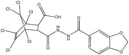 3-{[2-(1,3-benzodioxol-5-ylcarbonyl)hydrazino]carbonyl}-1,4,5,6,7,7-hexachlorobicyclo[2.2.1]hept-5-ene-2-carboxylic acid Struktur