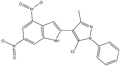 2-(5-chloro-3-methyl-1-phenyl-1H-pyrazol-4-yl)-4,6-bisnitro-1H-indole Struktur