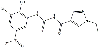 N-{3-chloro-2-hydroxy-5-nitrophenyl}-N'-[(1-ethyl-1H-pyrazol-4-yl)carbonyl]thiourea Struktur