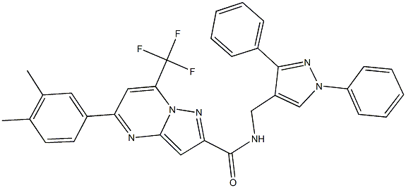 5-(3,4-dimethylphenyl)-N-[(1,3-diphenyl-1H-pyrazol-4-yl)methyl]-7-(trifluoromethyl)pyrazolo[1,5-a]pyrimidine-2-carboxamide Struktur