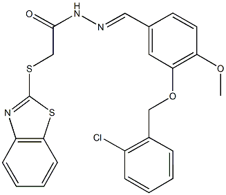 2-(1,3-benzothiazol-2-ylsulfanyl)-N'-{3-[(2-chlorobenzyl)oxy]-4-methoxybenzylidene}acetohydrazide Struktur