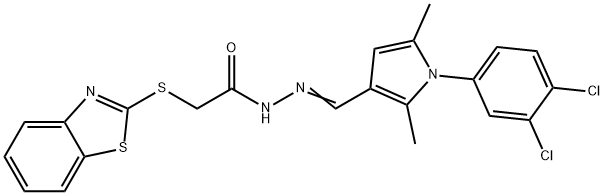 2-(1,3-benzothiazol-2-ylsulfanyl)-N'-{[1-(3,4-dichlorophenyl)-2,5-dimethyl-1H-pyrrol-3-yl]methylene}acetohydrazide Struktur