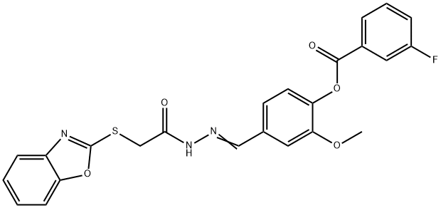 4-{2-[(1,3-benzoxazol-2-ylsulfanyl)acetyl]carbohydrazonoyl}-2-methoxyphenyl 3-fluorobenzoate Struktur