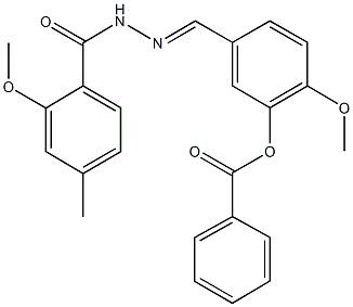 2-methoxy-5-[2-(2-methoxy-4-methylbenzoyl)carbohydrazonoyl]phenyl benzoate Struktur