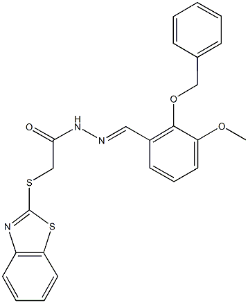 2-(1,3-benzothiazol-2-ylsulfanyl)-N'-[2-(benzyloxy)-3-methoxybenzylidene]acetohydrazide Struktur