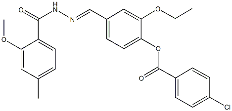 2-ethoxy-4-[2-(2-methoxy-4-methylbenzoyl)carbohydrazonoyl]phenyl 4-chlorobenzoate Struktur