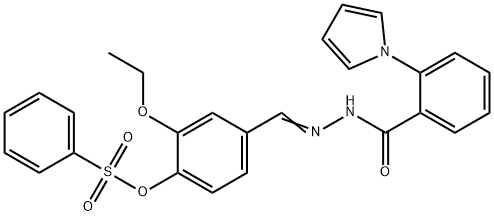 2-ethoxy-4-{2-[2-(1H-pyrrol-1-yl)benzoyl]carbohydrazonoyl}phenyl benzenesulfonate Struktur