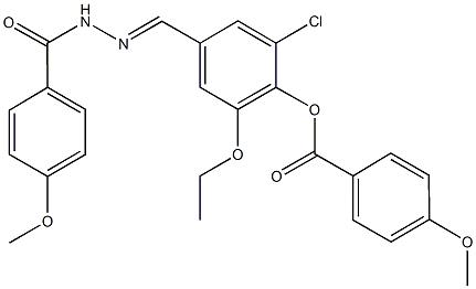 2-chloro-6-ethoxy-4-[2-(4-methoxybenzoyl)carbohydrazonoyl]phenyl 4-methoxybenzoate Struktur