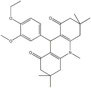 9-(4-ethoxy-3-methoxyphenyl)-3,3,6,6,10-pentamethyl-3,4,6,7,9,10-hexahydroacridine-1,8(2H,5H)-dione Struktur