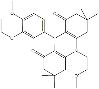 9-(3-ethoxy-4-methoxyphenyl)-10-(2-methoxyethyl)-3,3,6,6-tetramethyl-3,4,6,7,9,10-hexahydro-1,8(2H,5H)-acridinedione Struktur