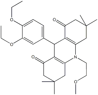 9-(3,4-diethoxyphenyl)-10-(2-methoxyethyl)-3,3,6,6-tetramethyl-3,4,6,7,9,10-hexahydro-1,8(2H,5H)-acridinedione Struktur