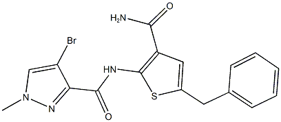 N-[3-(aminocarbonyl)-5-benzyl-2-thienyl]-4-bromo-1-methyl-1H-pyrazole-3-carboxamide Struktur