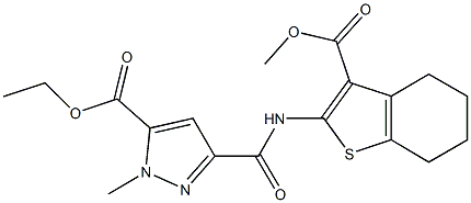 ethyl 3-({[3-(methoxycarbonyl)-4,5,6,7-tetrahydro-1-benzothien-2-yl]amino}carbonyl)-1-methyl-1H-pyrazole-5-carboxylate Struktur