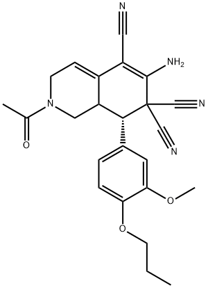 2-acetyl-6-amino-8-(3-methoxy-4-propoxyphenyl)-2,3,8,8a-tetrahydro-5,7,7(1H)-isoquinolinetricarbonitrile Struktur