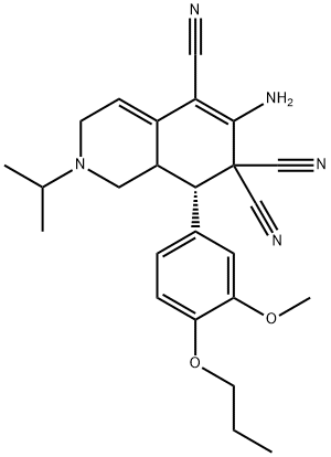 6-amino-2-isopropyl-8-(3-methoxy-4-propoxyphenyl)-2,3,8,8a-tetrahydro-5,7,7(1H)-isoquinolinetricarbonitrile Struktur