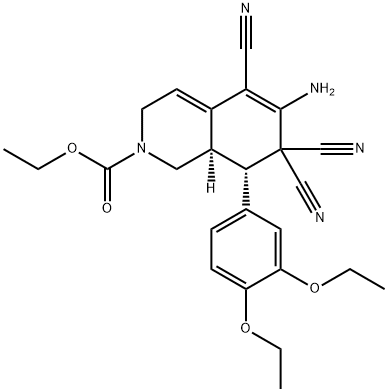 ethyl 6-amino-5,7,7-tricyano-8-(3,4-diethoxyphenyl)-3,7,8,8a-tetrahydro-2(1H)-isoquinolinecarboxylate Struktur