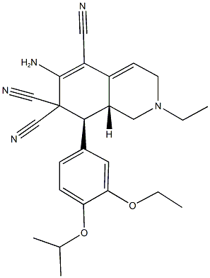 6-amino-8-(3-ethoxy-4-isopropoxyphenyl)-2-ethyl-2,3,8,8a-tetrahydro-5,7,7(1H)-isoquinolinetricarbonitrile Struktur