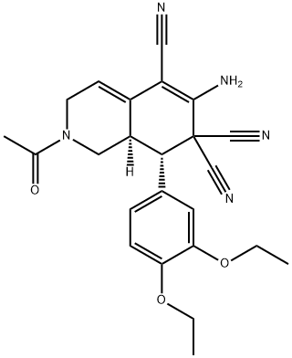 2-acetyl-6-amino-8-(3,4-diethoxyphenyl)-2,3,8,8a-tetrahydro-5,7,7(1H)-isoquinolinetricarbonitrile Struktur