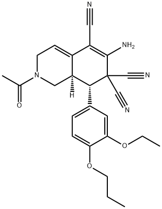 2-acetyl-6-amino-8-(3-ethoxy-4-propoxyphenyl)-2,3,8,8a-tetrahydro-5,7,7(1H)-isoquinolinetricarbonitrile Struktur