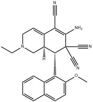 6-amino-2-ethyl-8-(2-methoxy-1-naphthyl)-2,3,8,8a-tetrahydro-5,7,7(1H)-isoquinolinetricarbonitrile Struktur