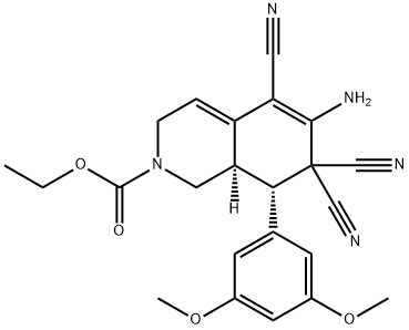 ethyl 6-amino-5,7,7-tricyano-8-(3,5-dimethoxyphenyl)-3,7,8,8a-tetrahydro-2(1H)-isoquinolinecarboxylate Struktur