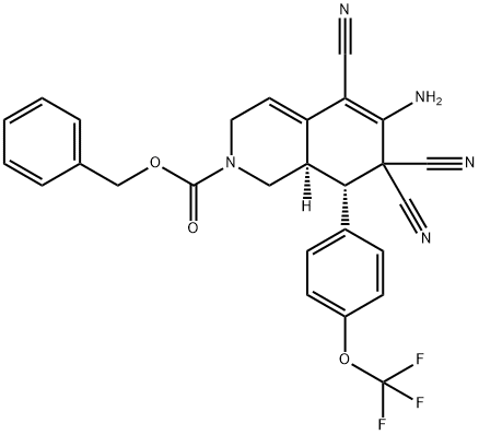 benzyl 6-amino-5,7,7-tricyano-8-[4-(trifluoromethoxy)phenyl]-3,7,8,8a-tetrahydro-2(1H)-isoquinolinecarboxylate Struktur